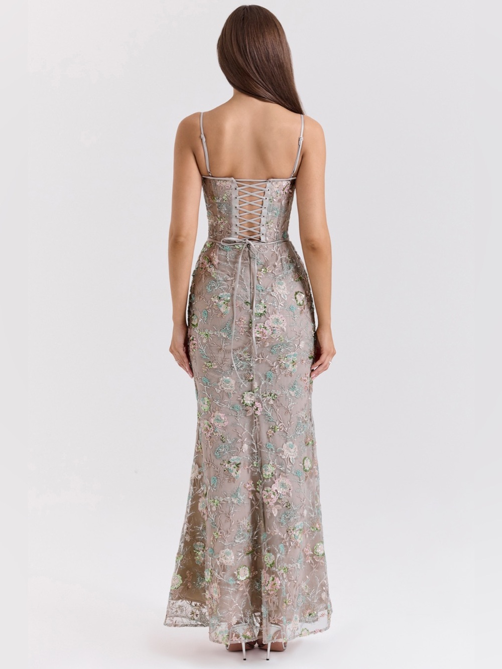 House of CB Naima Silver Embellished Beaded Corset Maxi Dress XS A-C NWOT - Picture 6 of 11